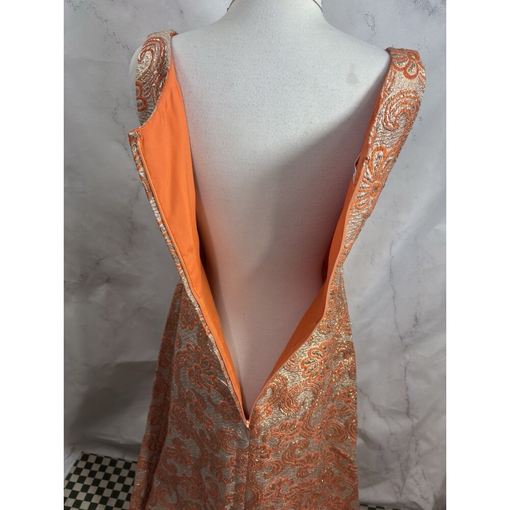 Vintage 60s Kent Originals Empire Waist Evening Gown Dress Orange Brocade 6 S - Picture 13 of 16